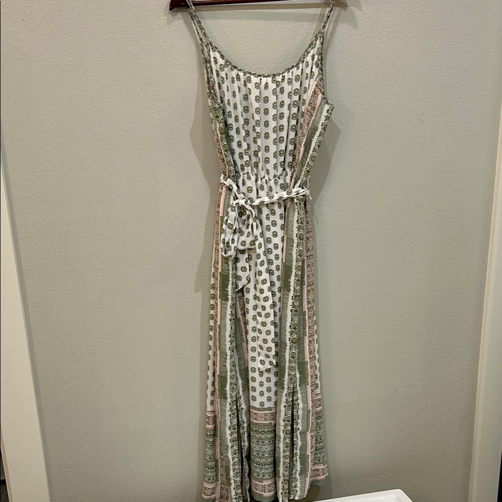 GAP White and Green Sleeveless Maxi Sundress